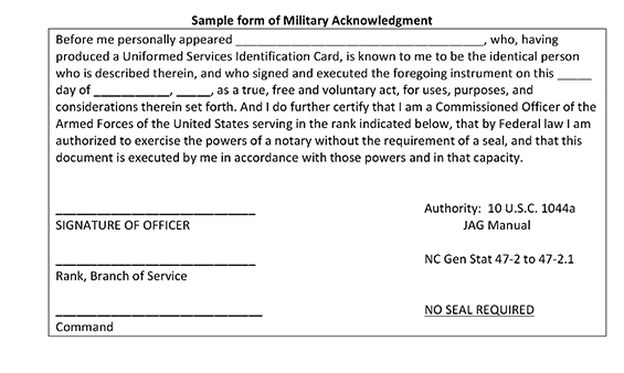 Sample form of Military Acknowledgement
